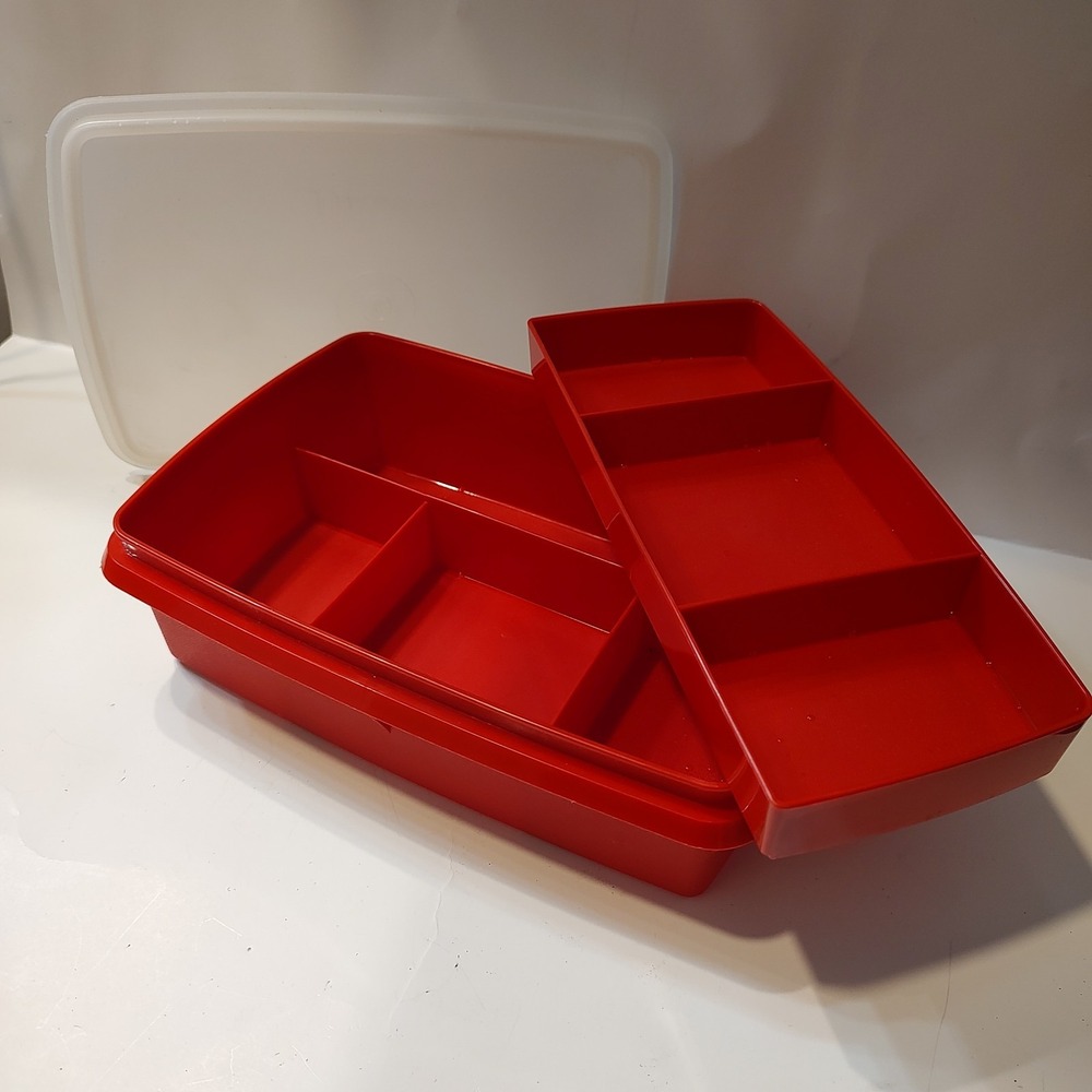 Vtg Tupperware Tuppercraft Red Storage Craft Cash Snack Fishing Box Nostalgic